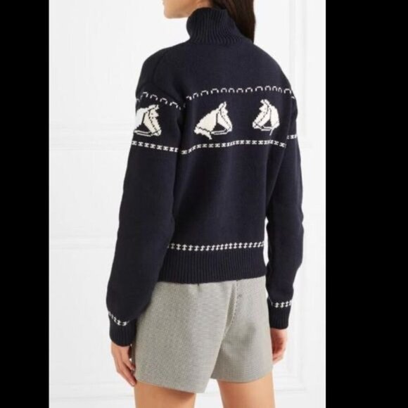 AlexaChung Blue Horse Intarsia 100% Wool Turtleneck Sweater Medium - Picture 5 of 8